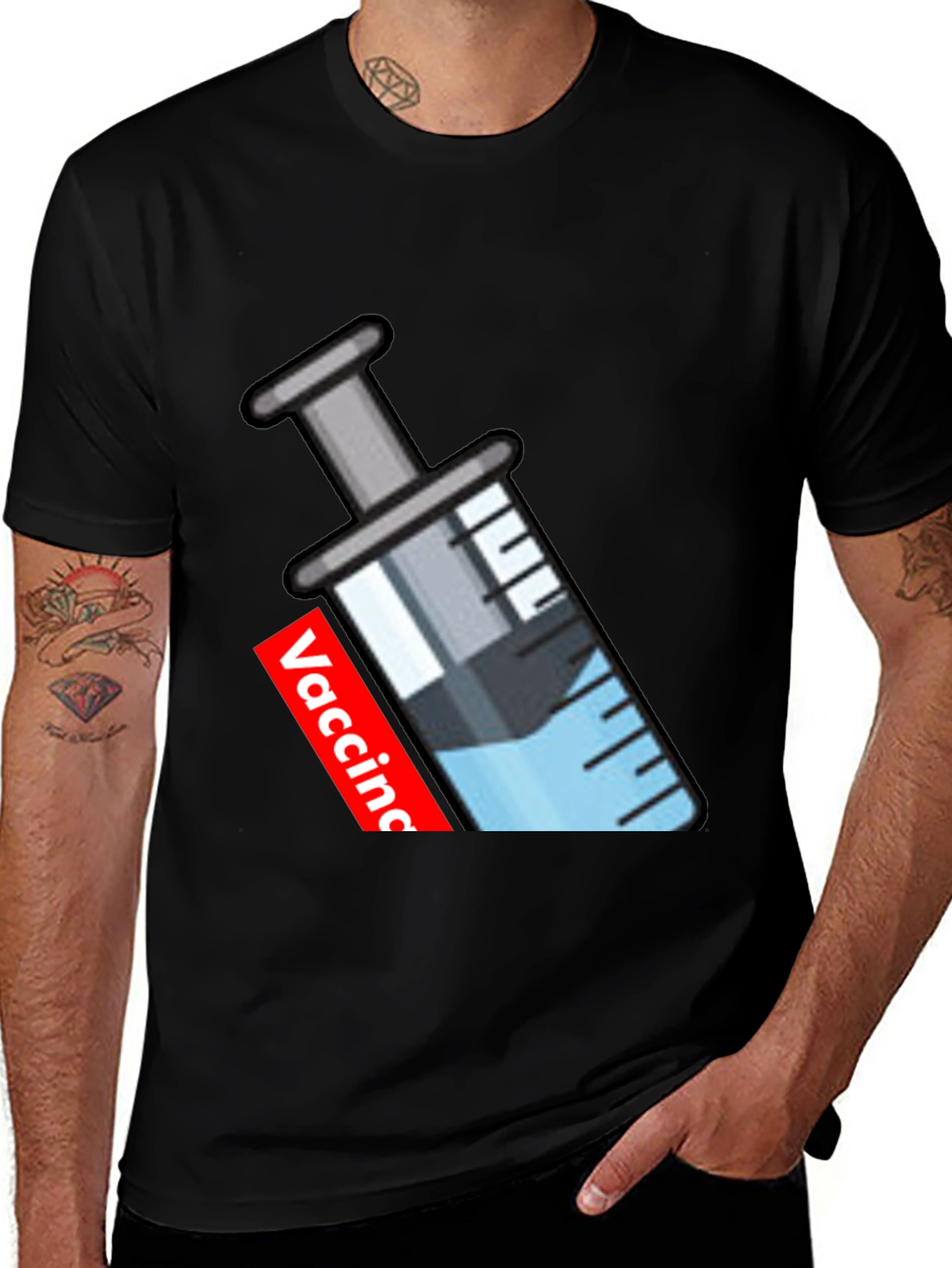 Vaccine Syringe Graphic T-Shirt - Black