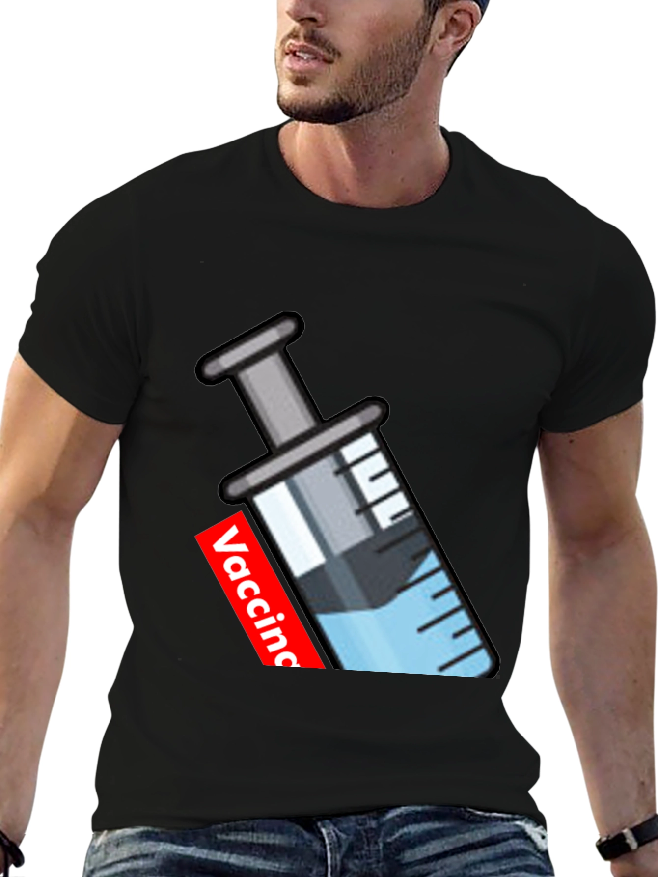 Vaccine Syringe Graphic T-Shirt - Black