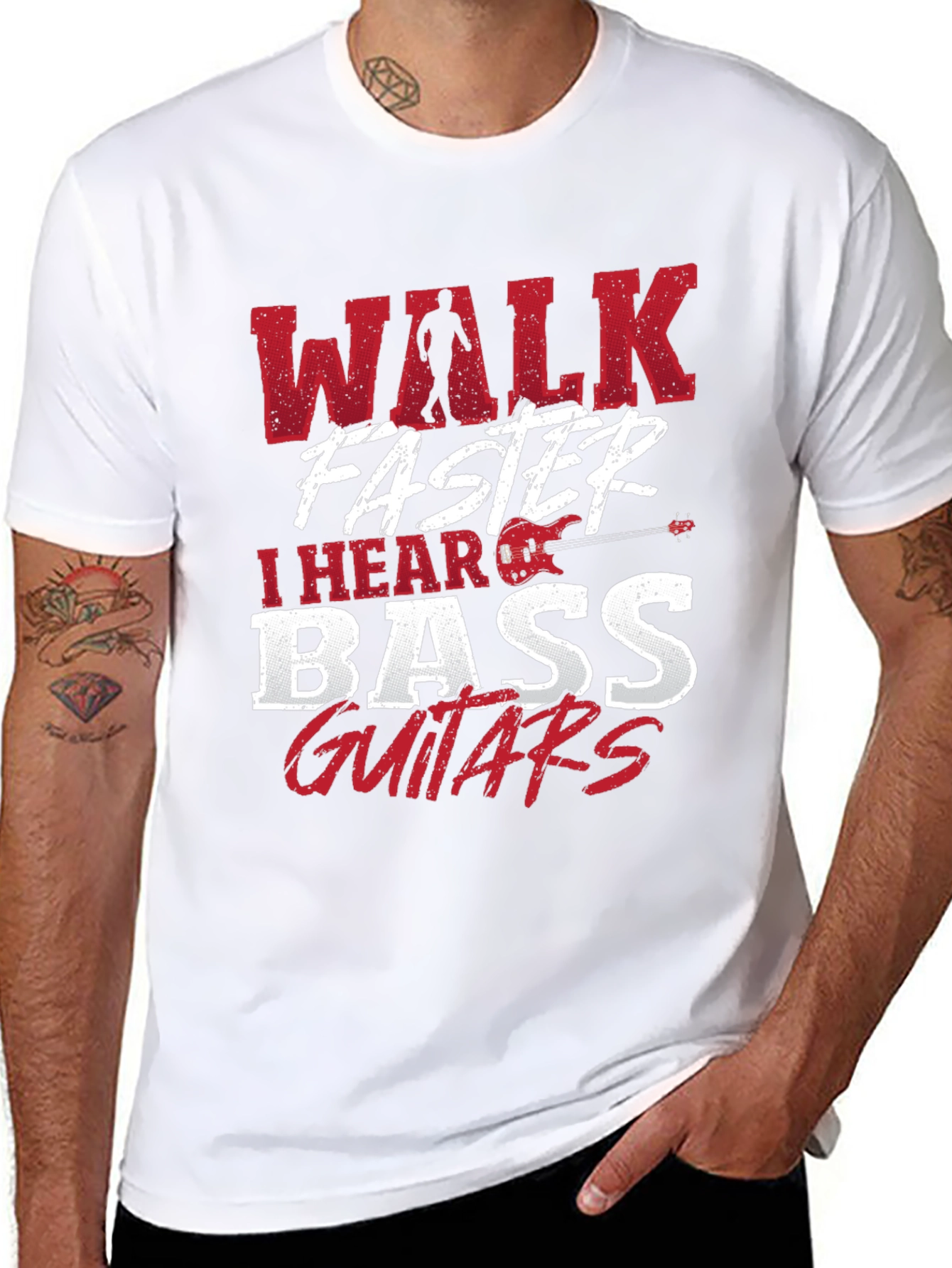 Walk Faster I Hear Bass Guitars Black T-Shirt