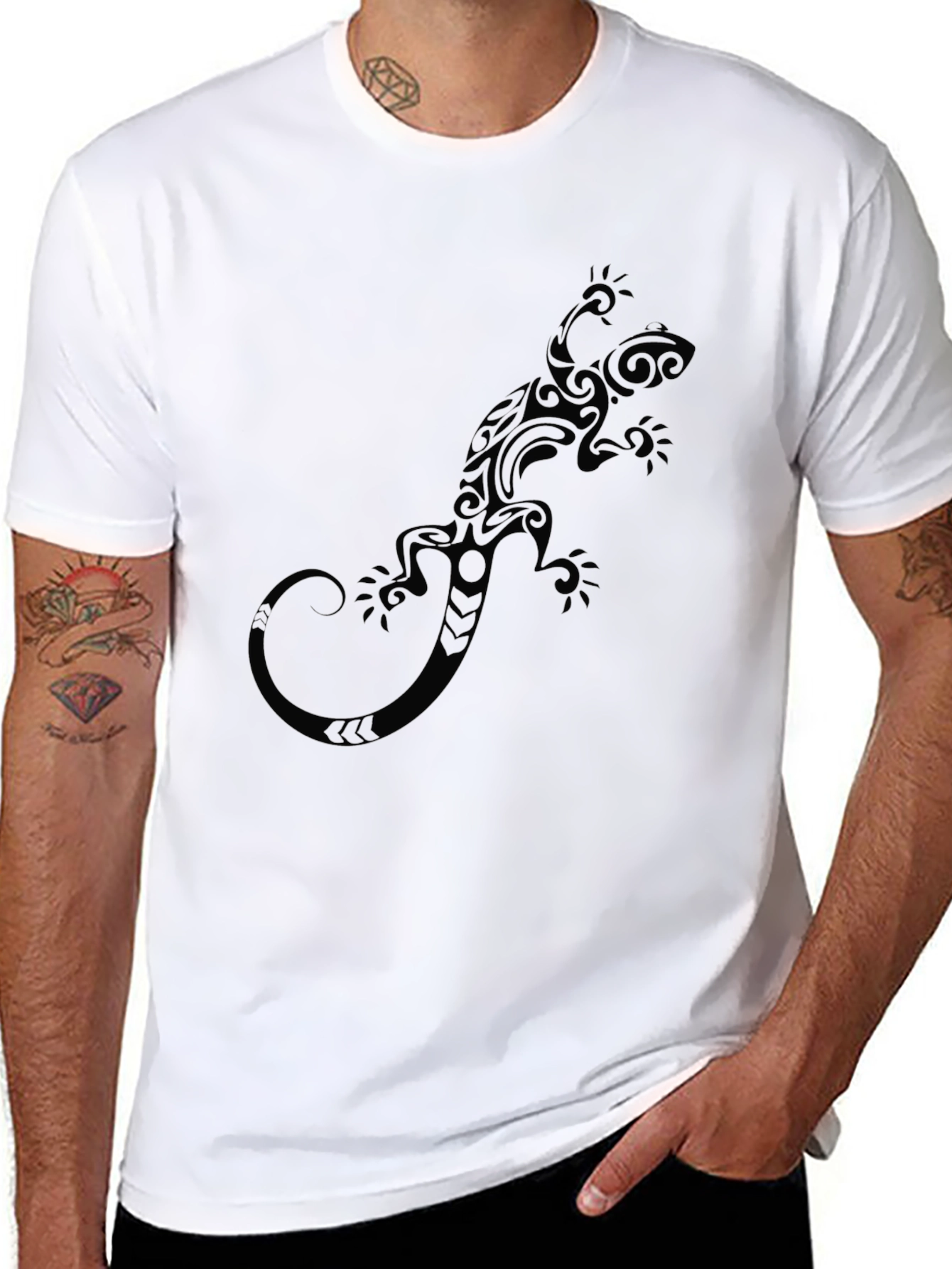 Tribal Lizard Graphic Mens Black T-Shirt