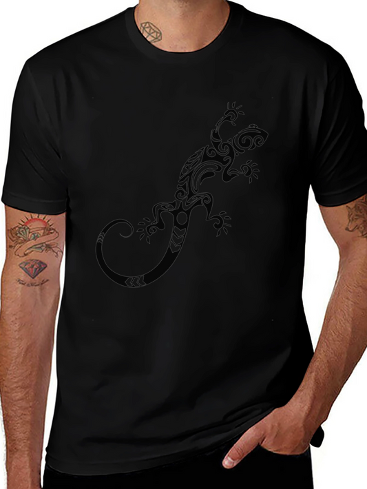 Tribal Lizard Graphic Mens Black T-Shirt