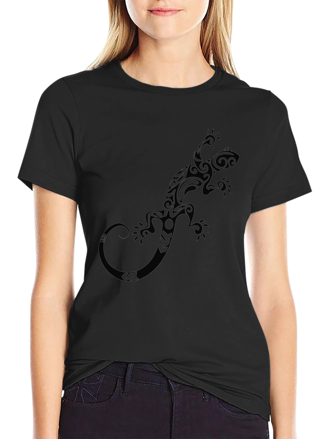 Tribal Lizard Graphic Mens Black T-Shirt