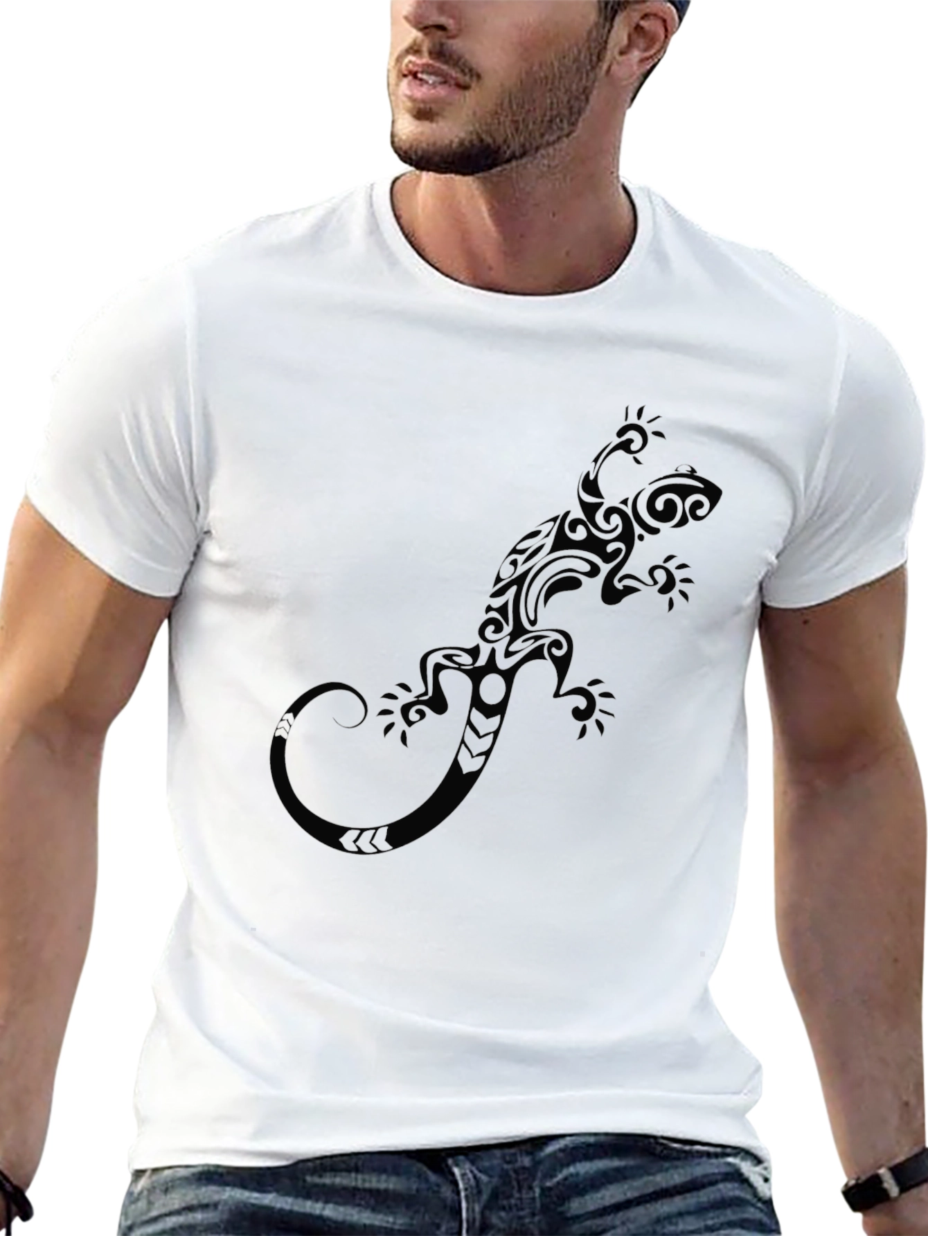 Tribal Lizard Graphic Mens Black T-Shirt