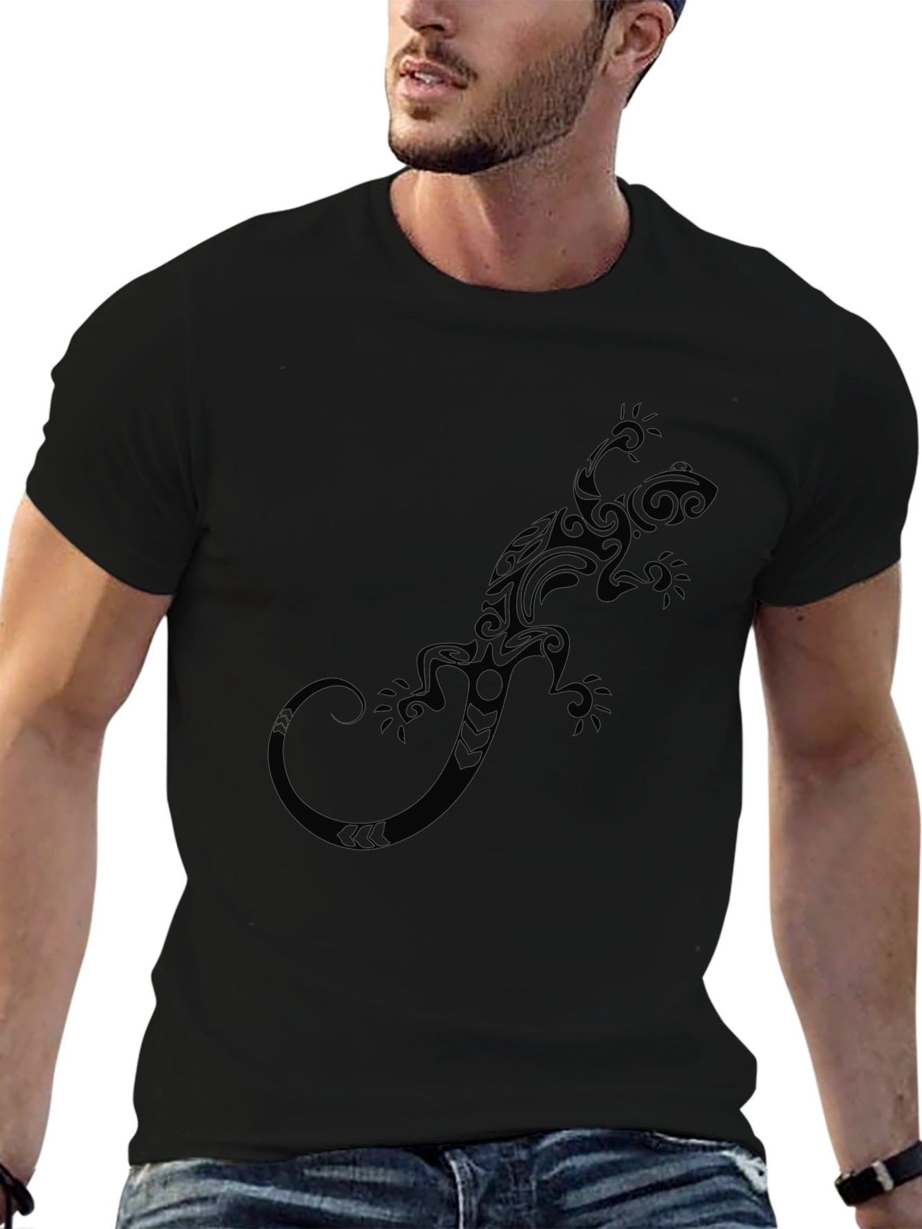 Tribal Lizard Graphic Mens Black T-Shirt