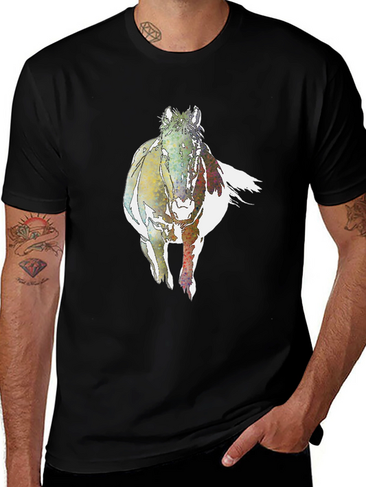 Watercolor Horse Graphic Tee - Black Cotton T-Shirt