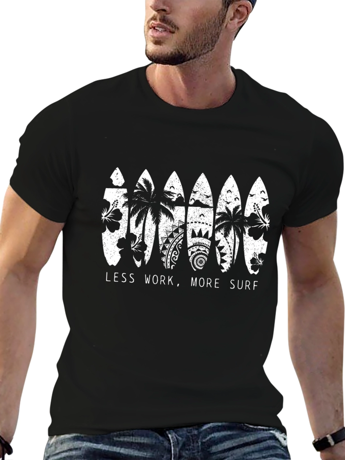 Surfboard Graphic Mens Black T-Shirt