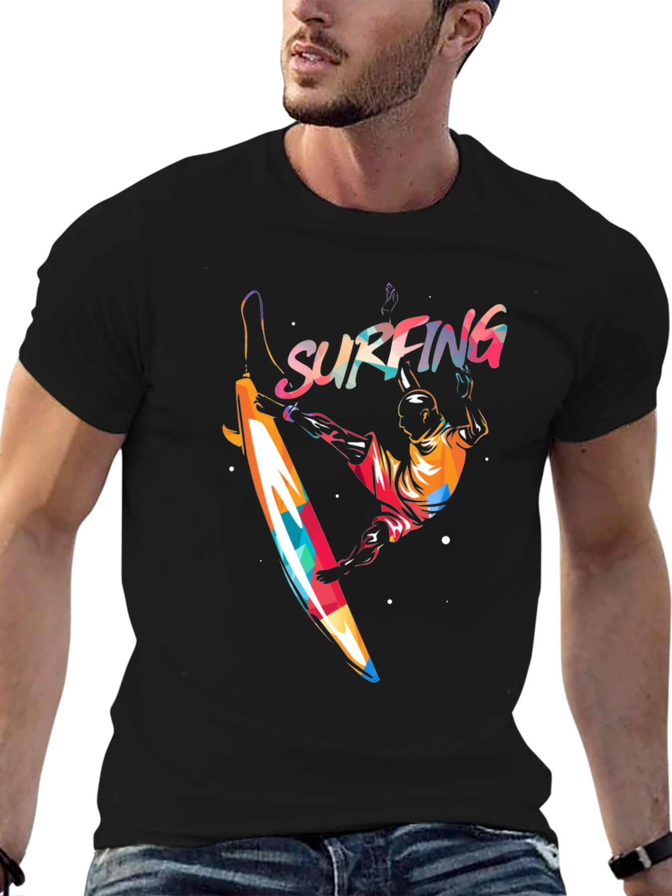 Surfing Graphic Print T-Shirt - Mens Black Tee