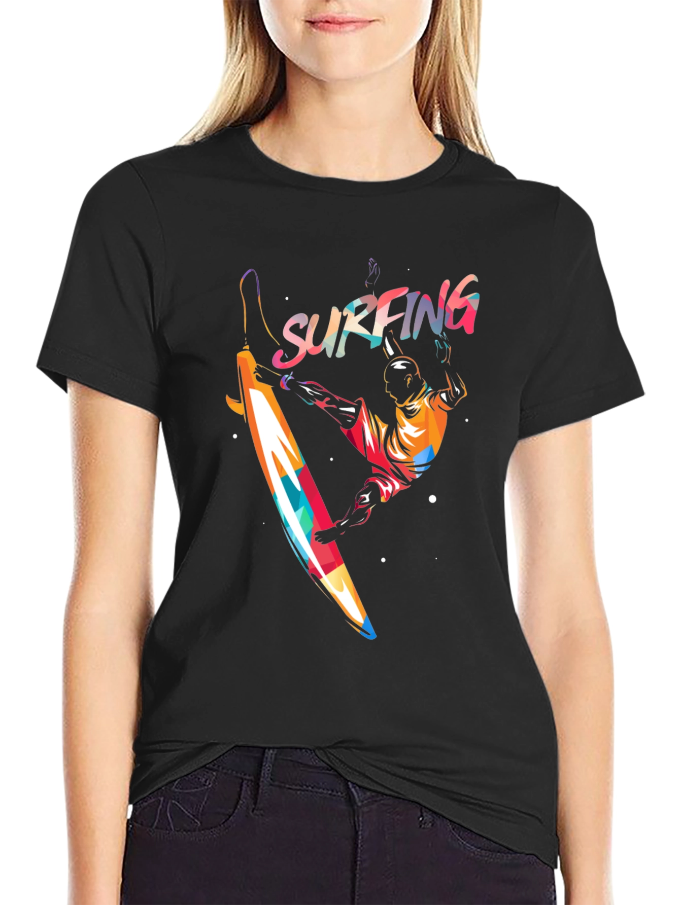 Surfing Graphic Print T-Shirt - Mens Black Tee