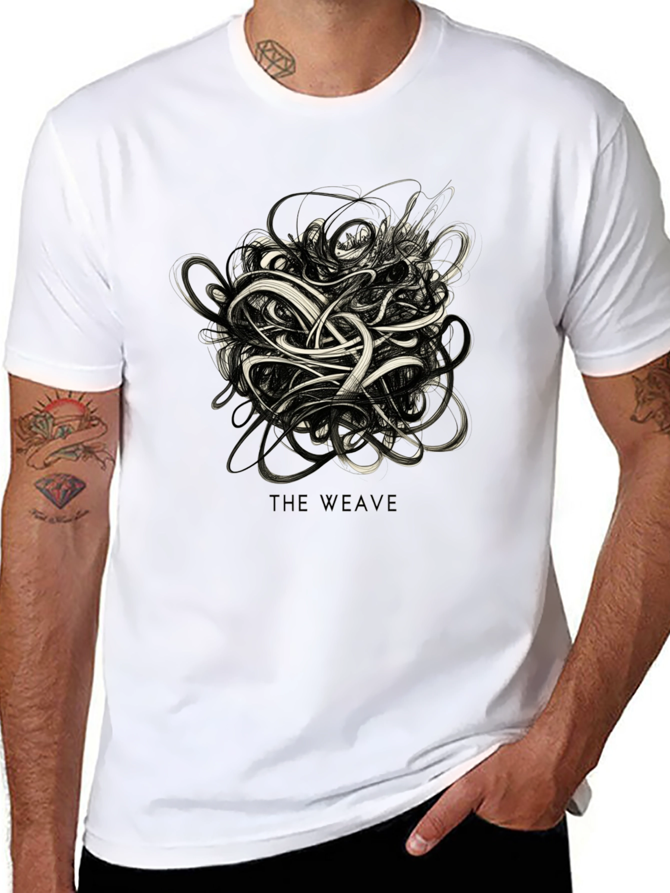The Weave Graphic Black T-Shirt - Modern Artistic Tee