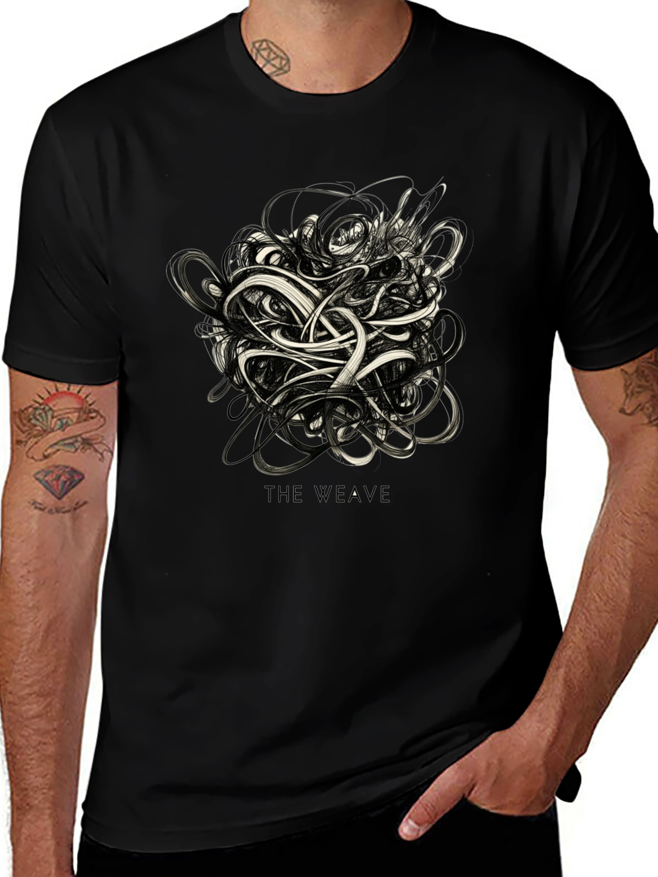 The Weave Graphic Black T-Shirt - Modern Artistic Tee