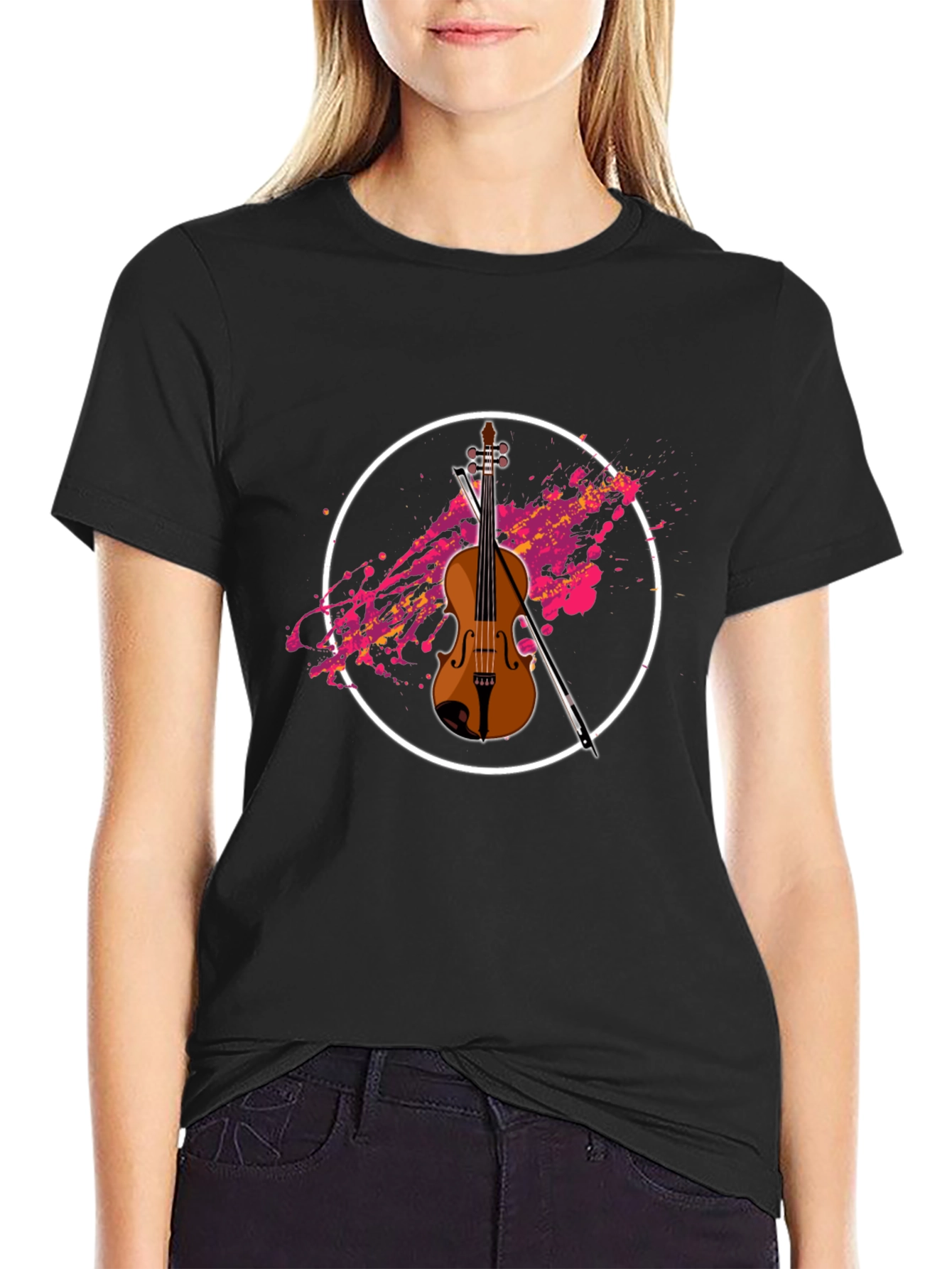 Violin Graphic Black T-Shirt