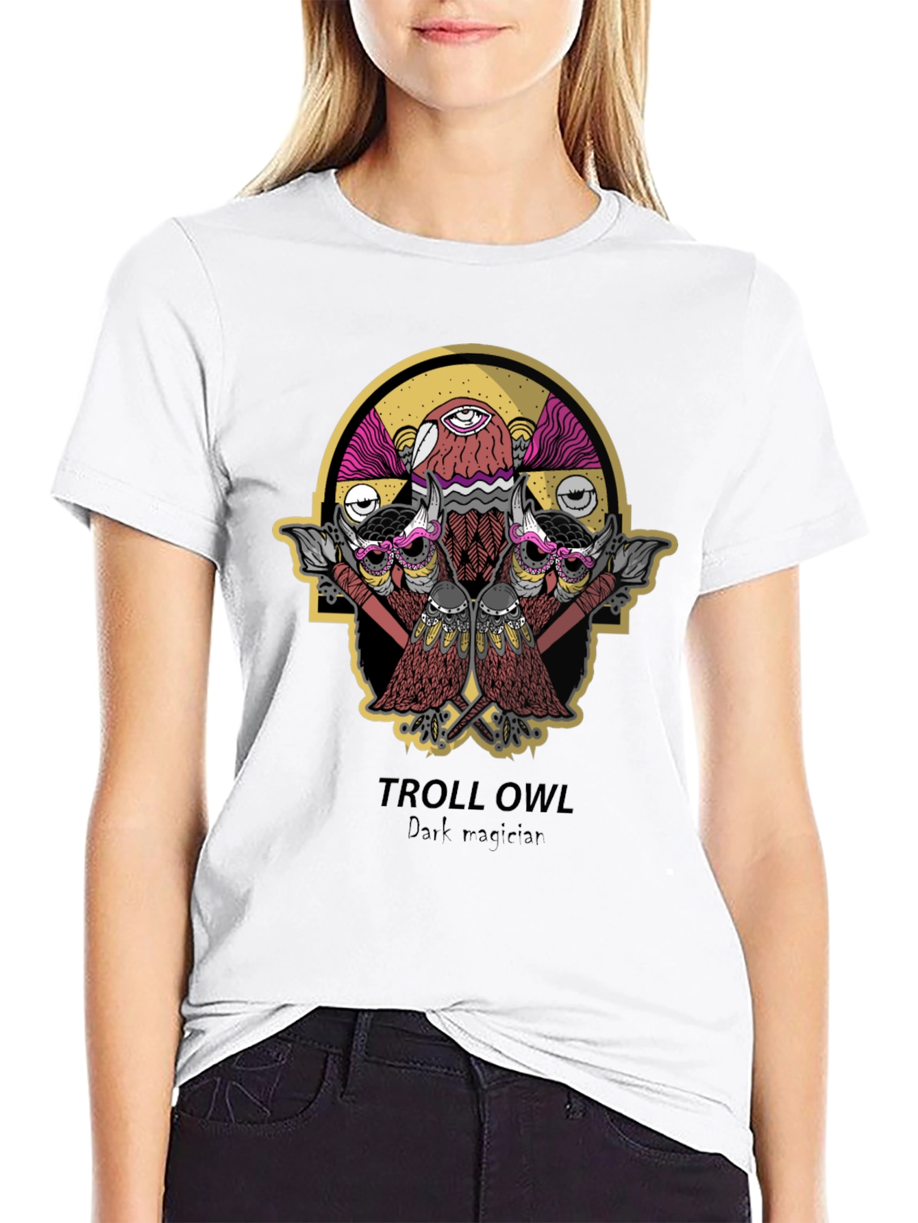 Troll Owl Dark Magician Graphic T-Shirt - Black