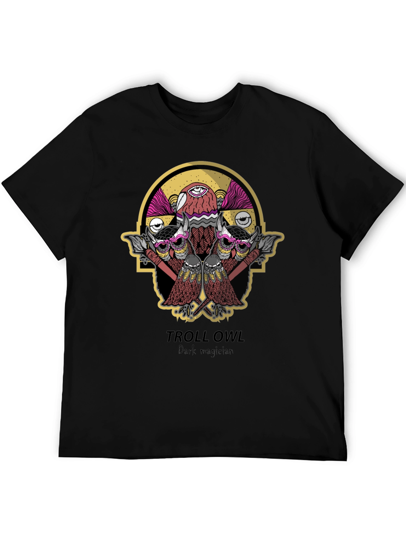 Troll Owl Dark Magician Graphic T-Shirt - Black