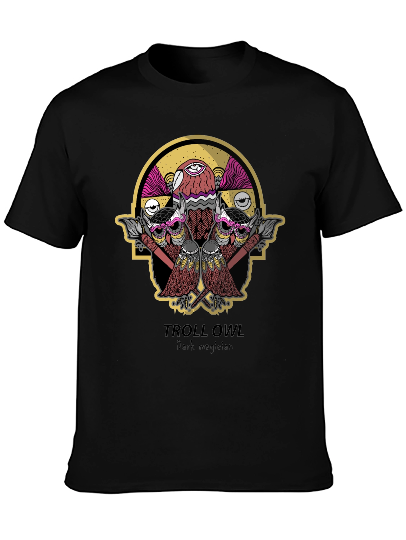 Troll Owl Dark Magician Graphic T-Shirt - Black