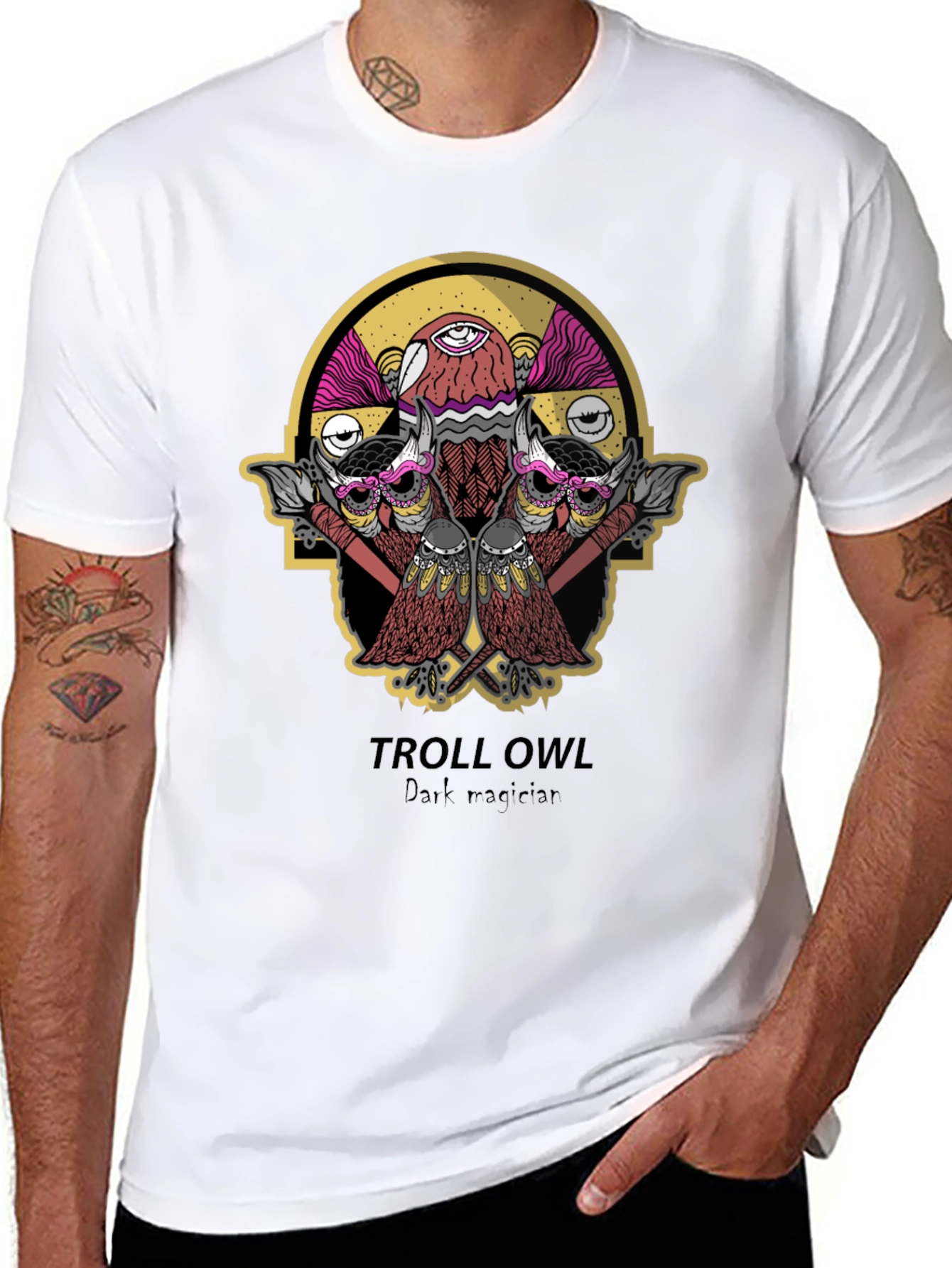 Troll Owl Dark Magician Graphic T-Shirt - Black