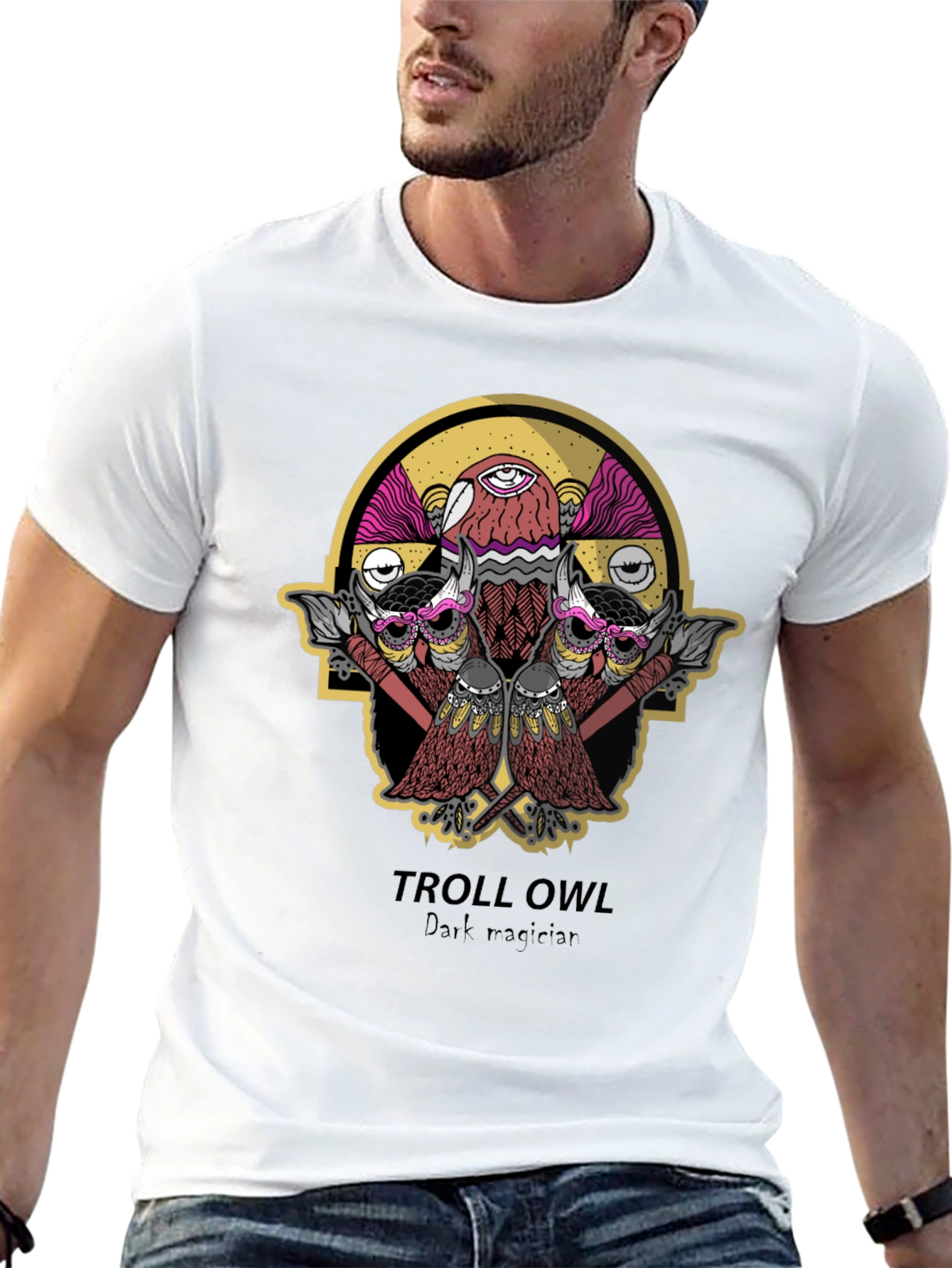 Troll Owl Dark Magician Graphic T-Shirt - Black