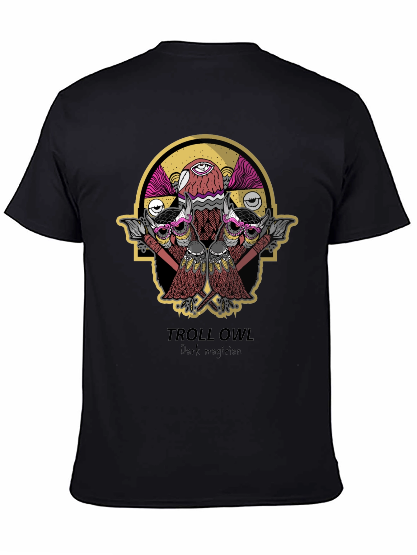 Troll Owl Dark Magician Graphic T-Shirt - Black