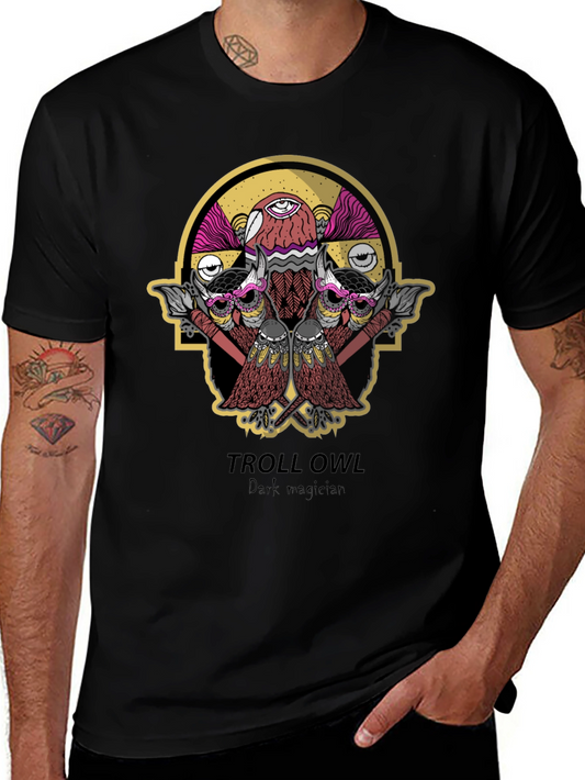 Troll Owl Dark Magician Graphic T-Shirt - Black