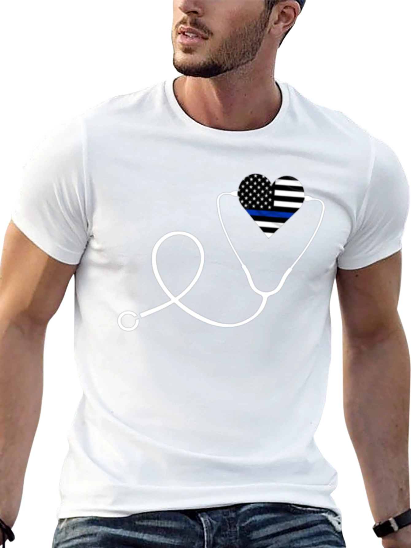 Thin Blue Line Heartbeat Stethoscope T-Shirt