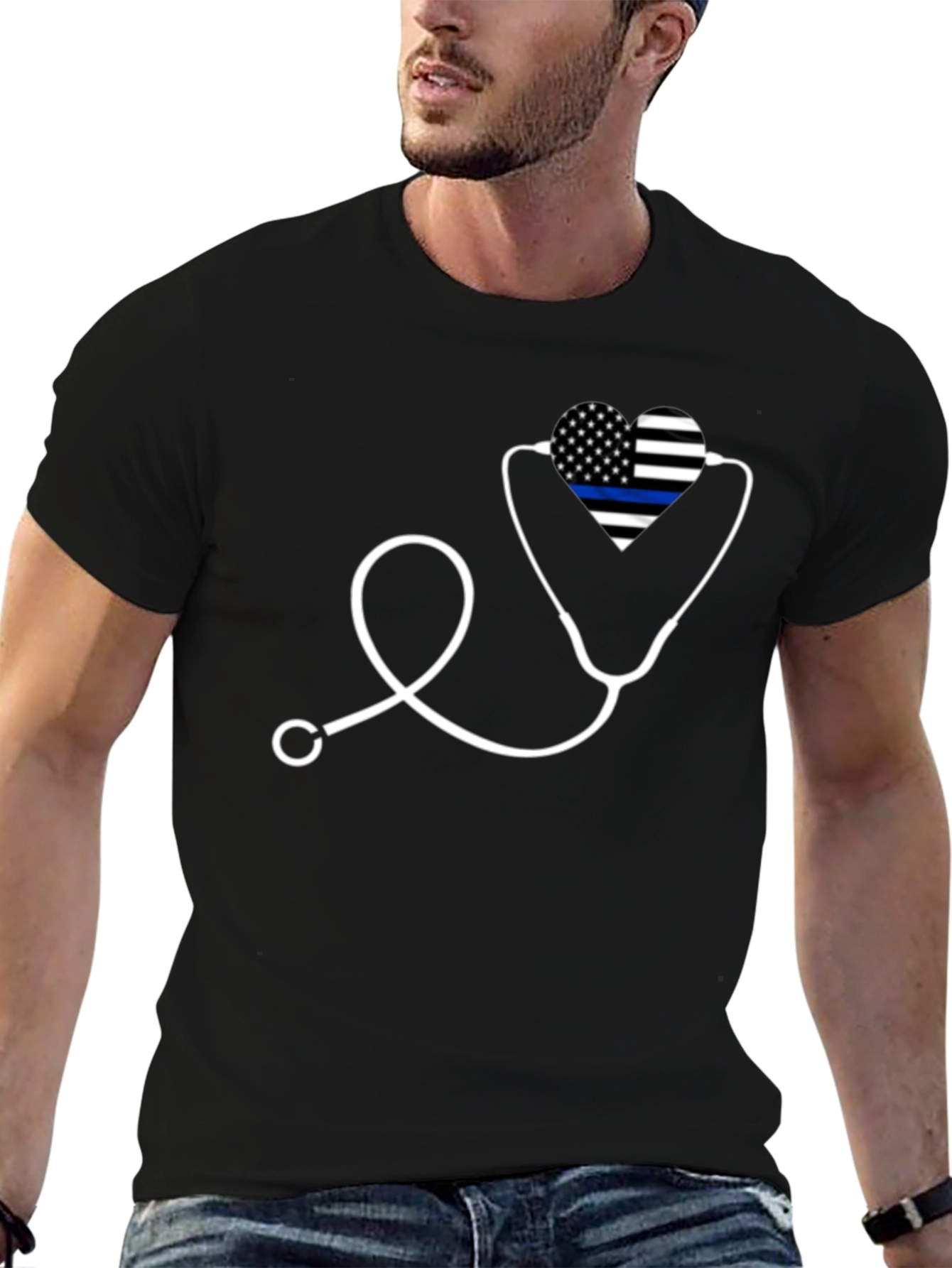 Thin Blue Line Heartbeat Stethoscope T-Shirt