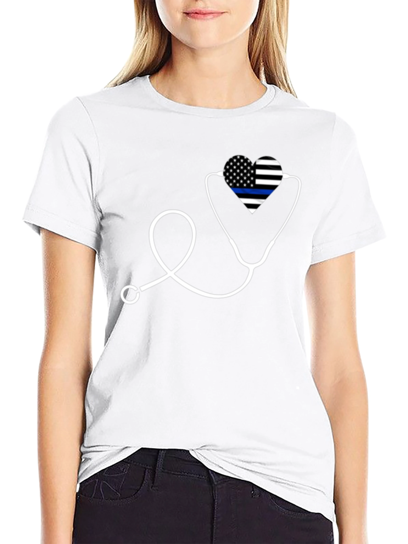 Thin Blue Line Heartbeat Stethoscope T-Shirt
