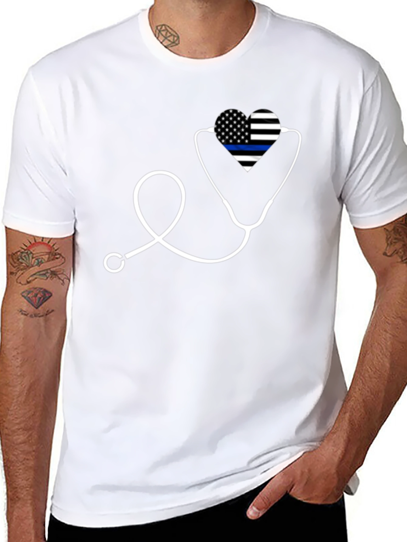 Thin Blue Line Heartbeat Stethoscope T-Shirt