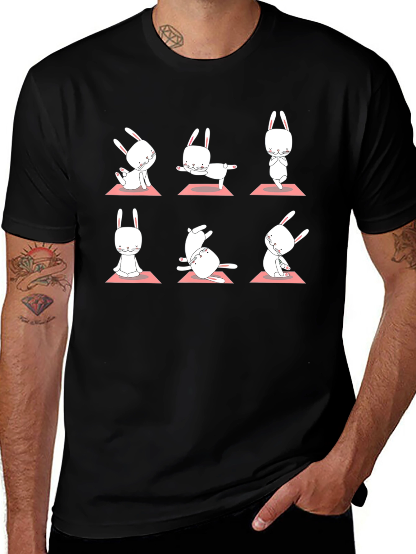 Yoga Bunny Black T-Shirt - Zen Rabbit Poses