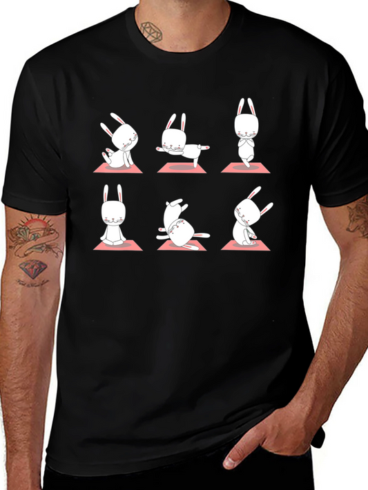 Yoga Bunny Black T-Shirt - Zen Rabbit Poses