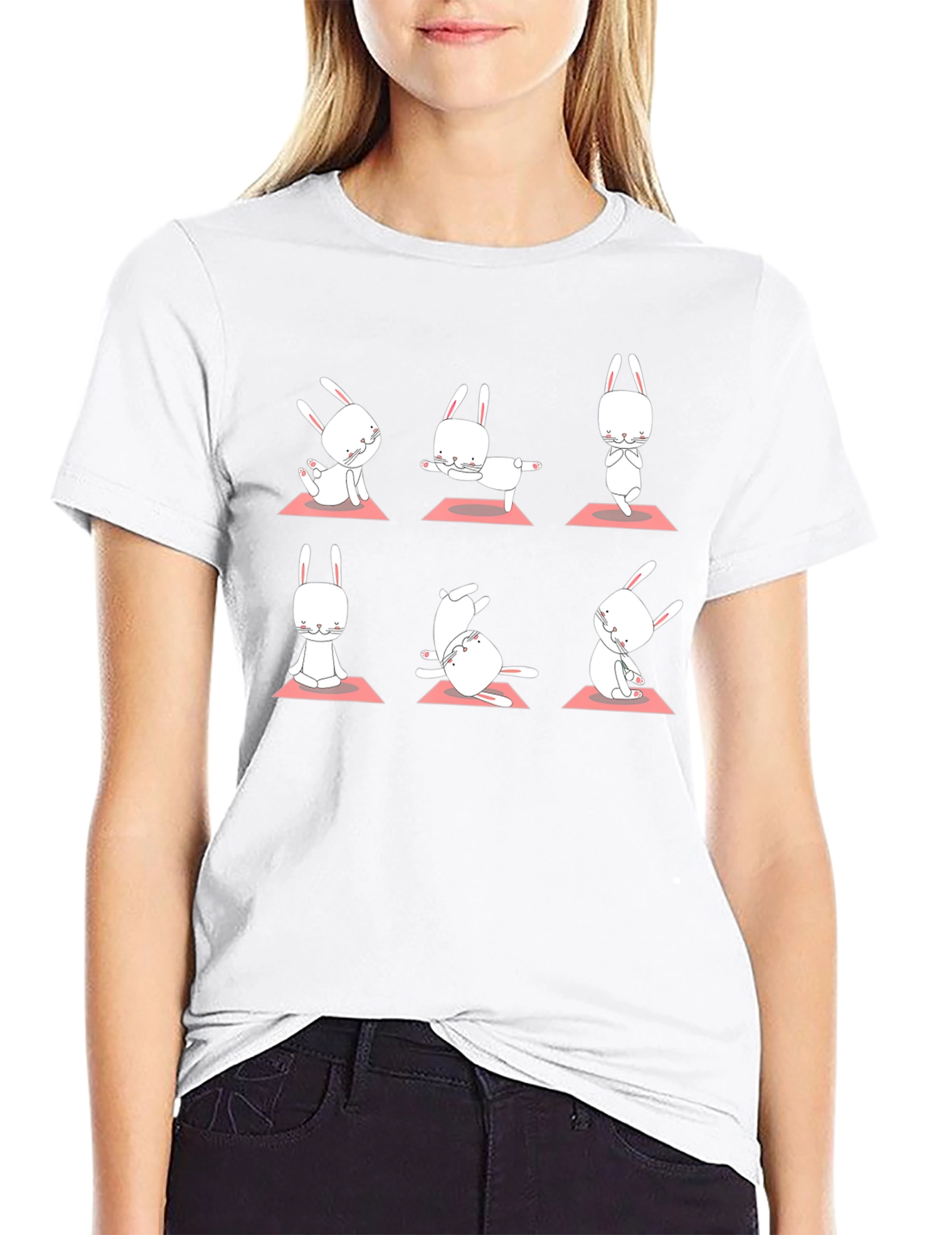 Yoga Bunny Black T-Shirt - Zen Rabbit Poses