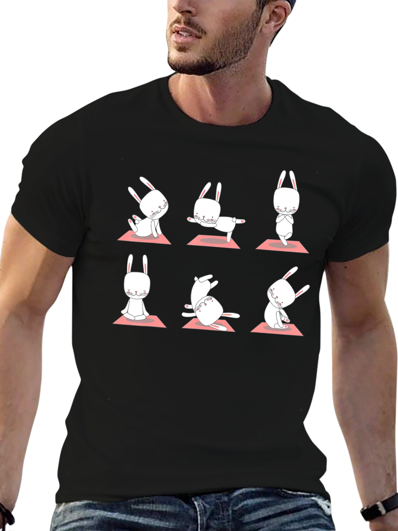 Yoga Bunny Black T-Shirt - Zen Rabbit Poses