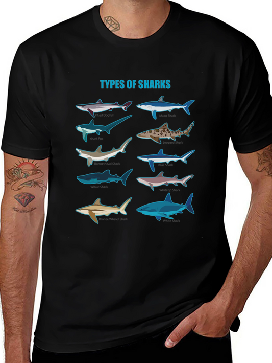 Types of Sharks Graphic Tee - Black Cotton T-Shirt