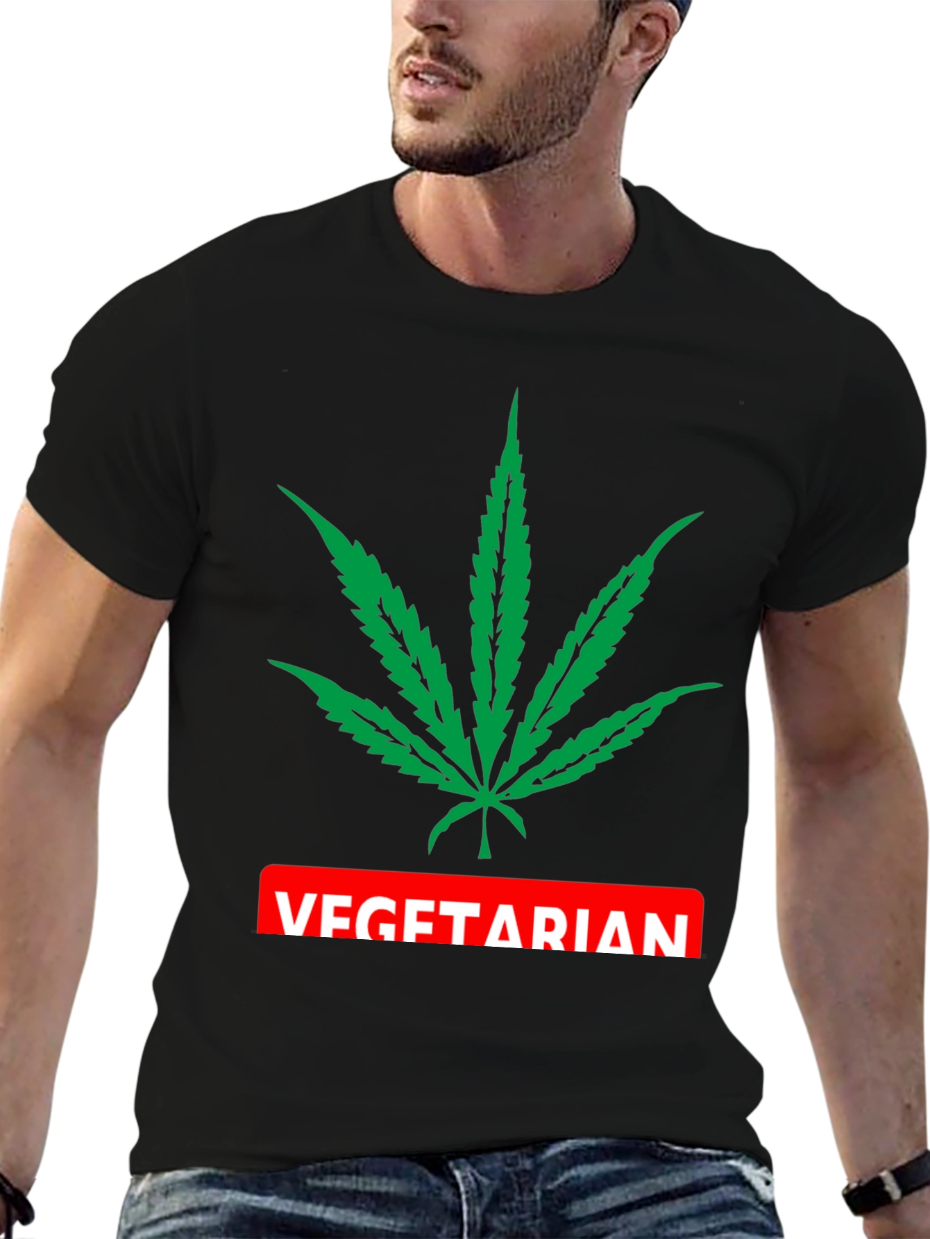 Vegetarian T-Shirt with Marijuana Leaf