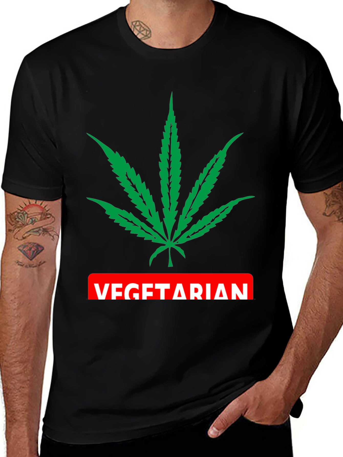 Vegetarian T-Shirt with Marijuana Leaf