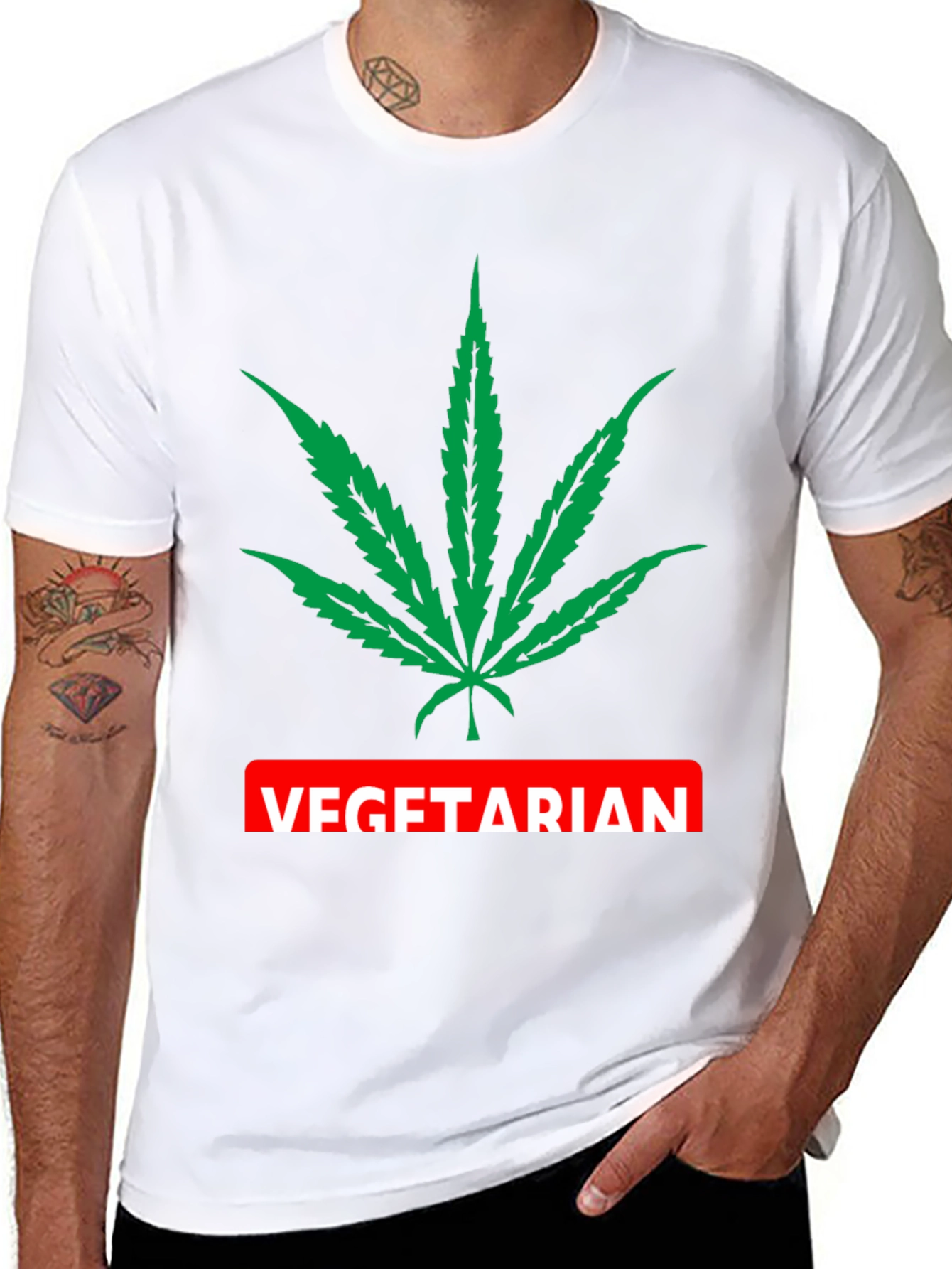 Vegetarian T-Shirt with Marijuana Leaf