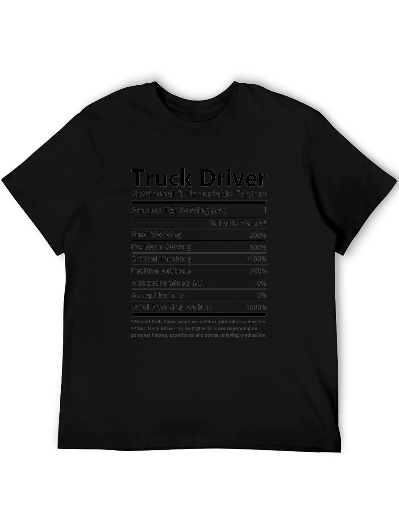 Truck Driver Nutritional Facts T-Shirt