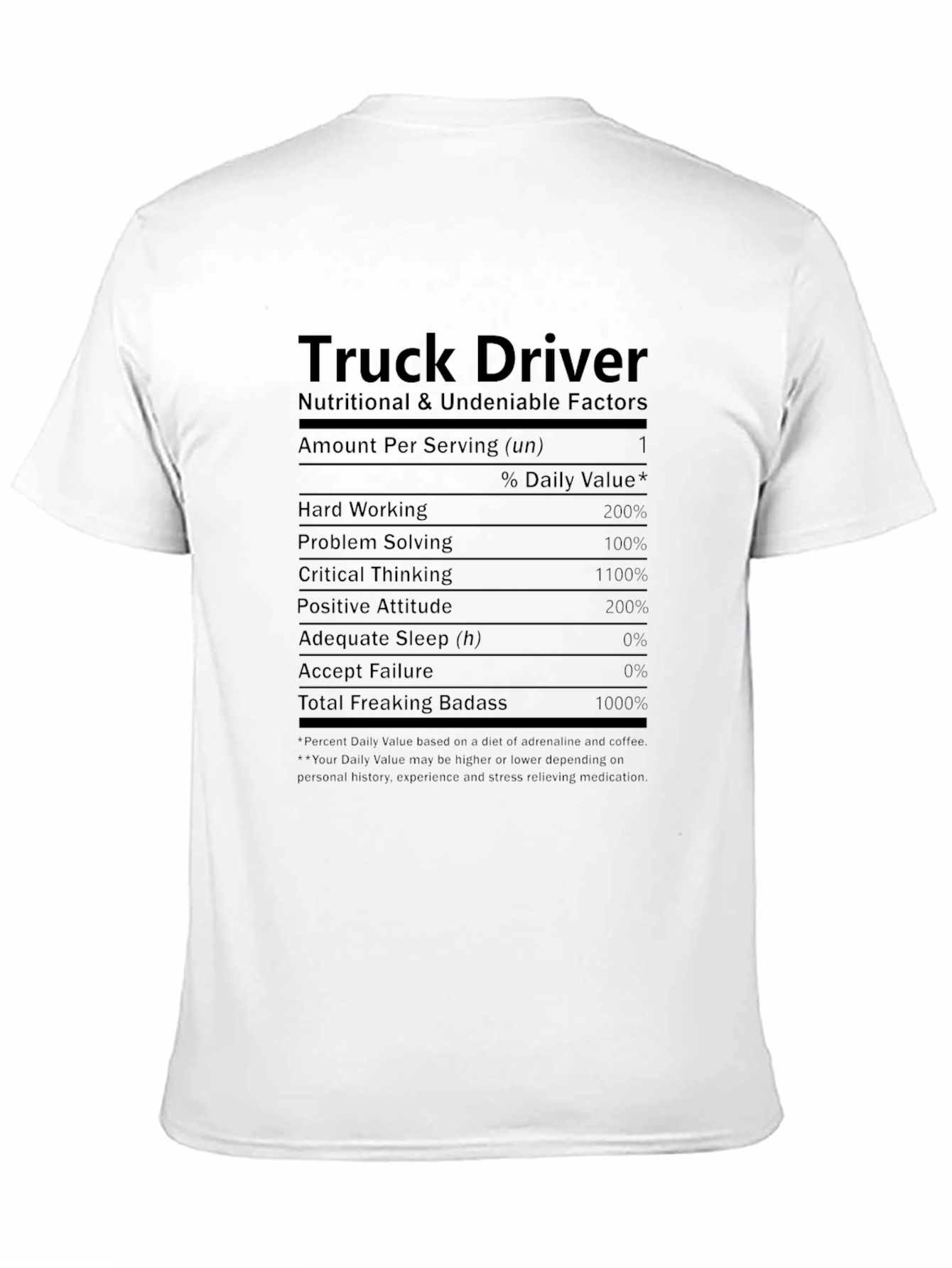 Truck Driver Nutritional Facts T-Shirt