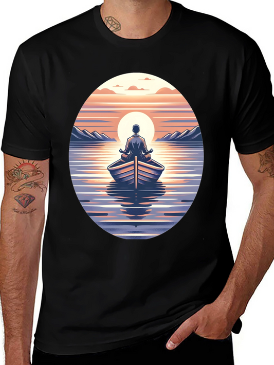 Zen Boat Meditation Graphic T-Shirt