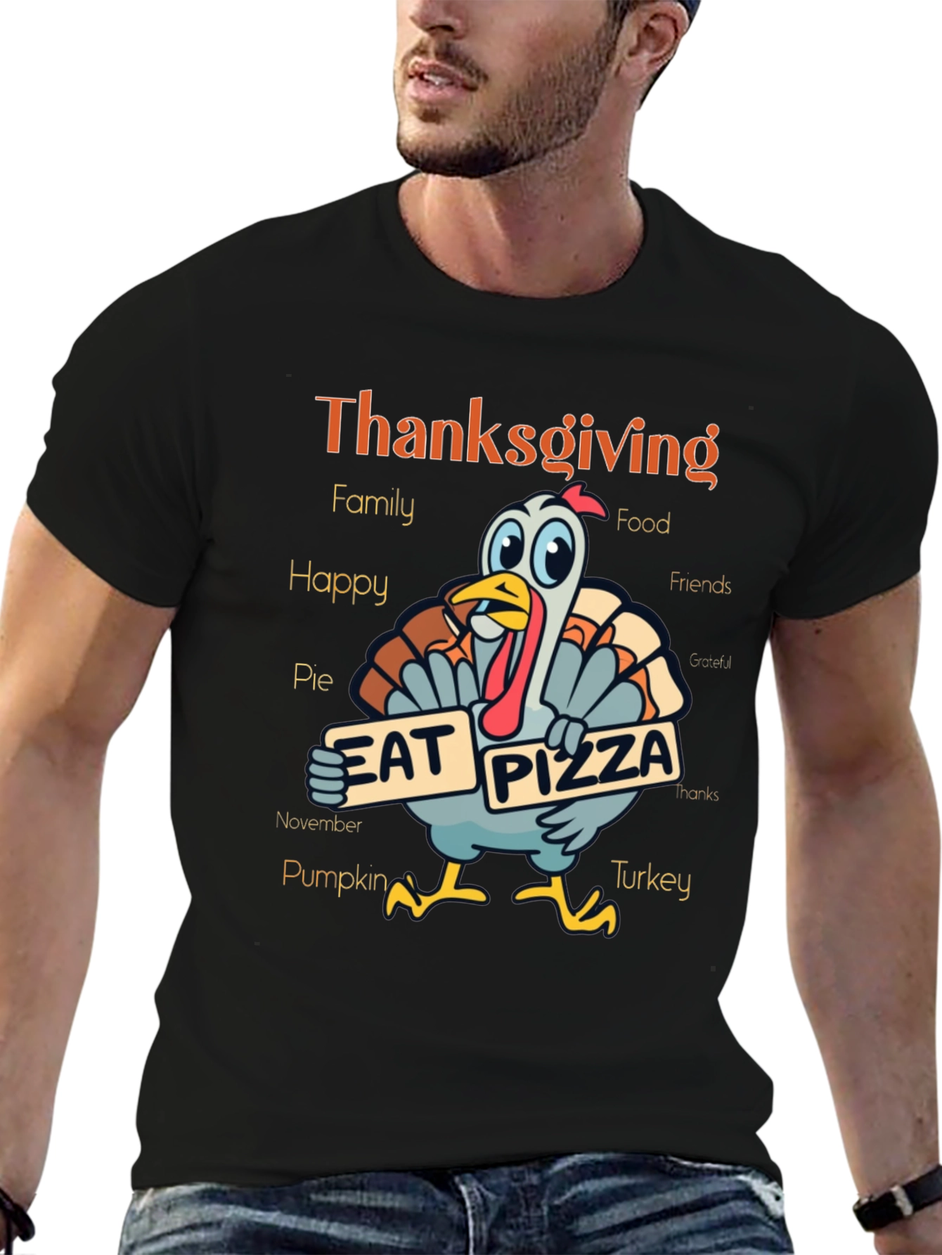 Thanksgiving Turkey Eat Pizza Graphic T-Shirt