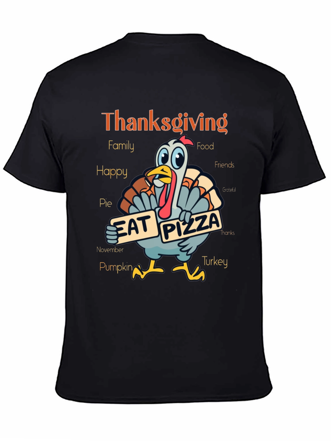 Thanksgiving Turkey Eat Pizza Graphic T-Shirt