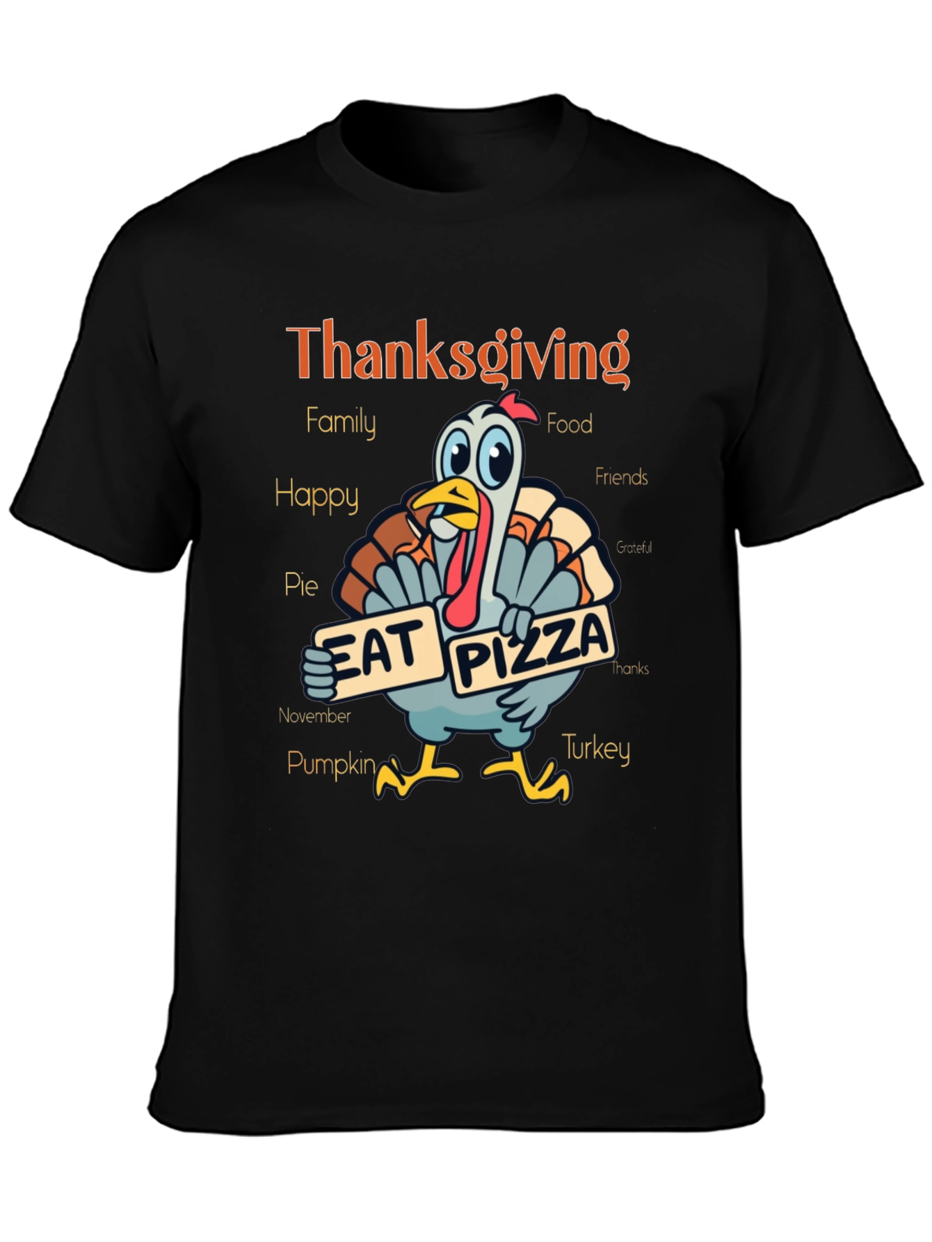 Thanksgiving Turkey Eat Pizza Graphic T-Shirt