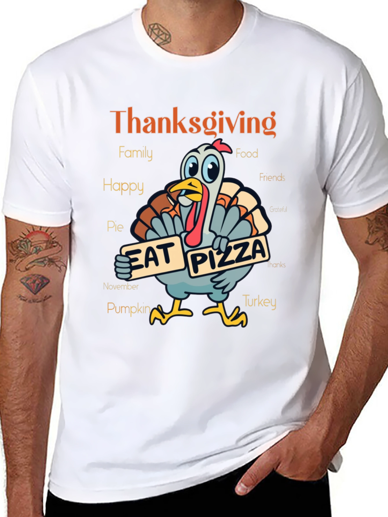 Thanksgiving Turkey Eat Pizza Graphic T-Shirt