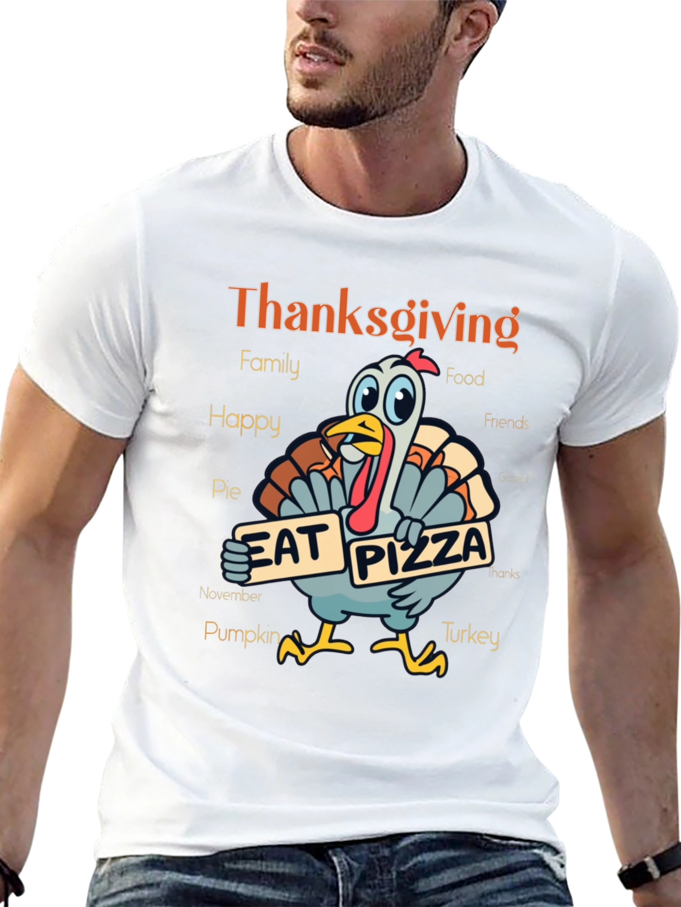 Thanksgiving Turkey Eat Pizza Graphic T-Shirt