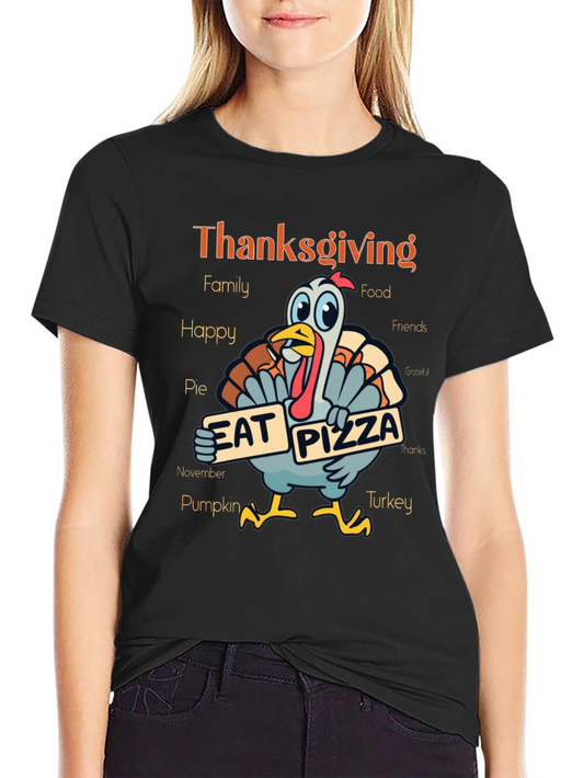 Thanksgiving Turkey Eat Pizza Graphic T-Shirt