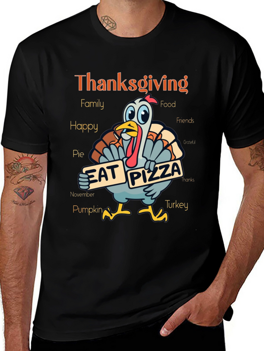 Thanksgiving Turkey Eat Pizza Graphic T-Shirt