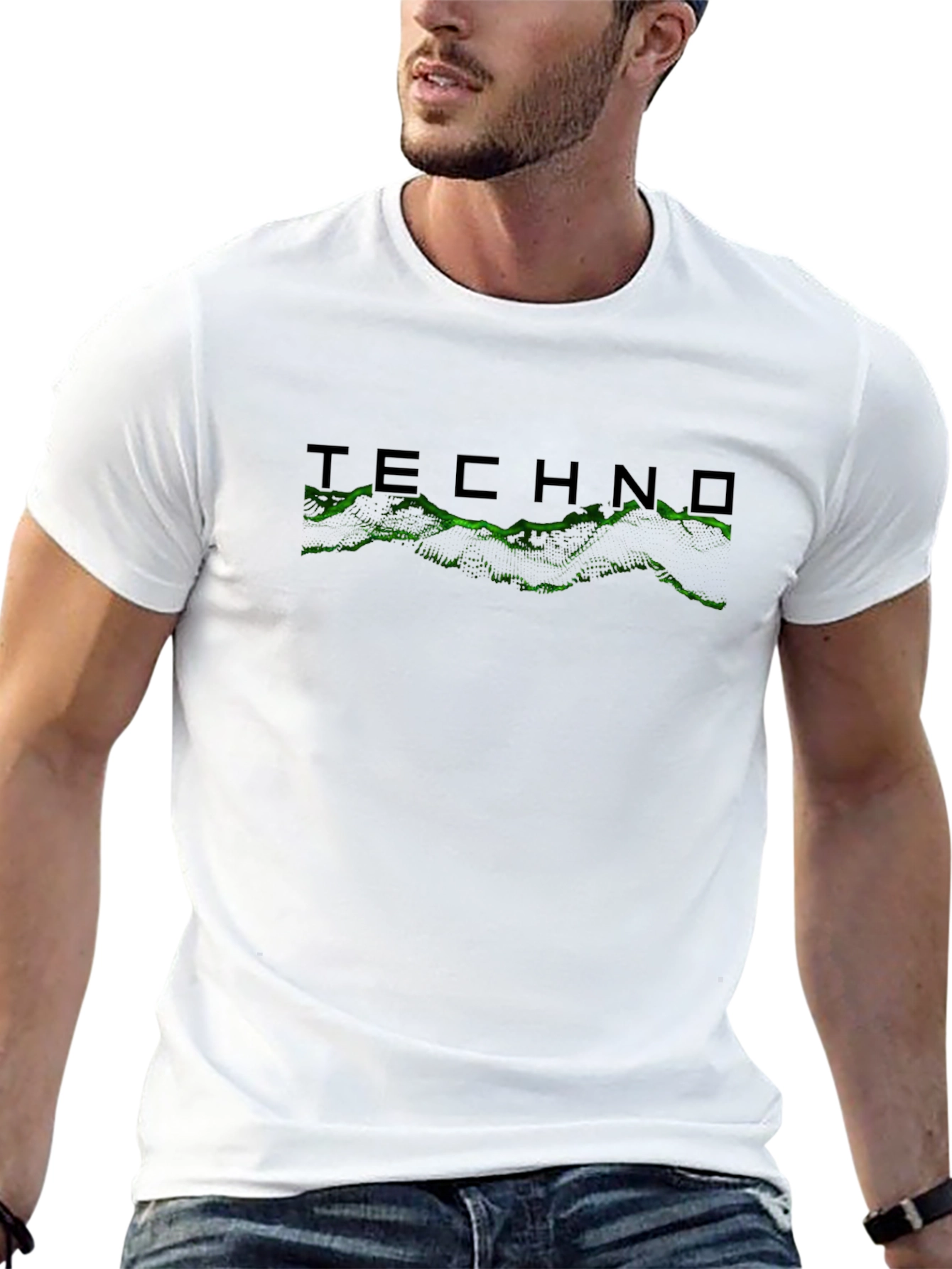 Techno Graphic Tee - Black Cotton Crew Neck