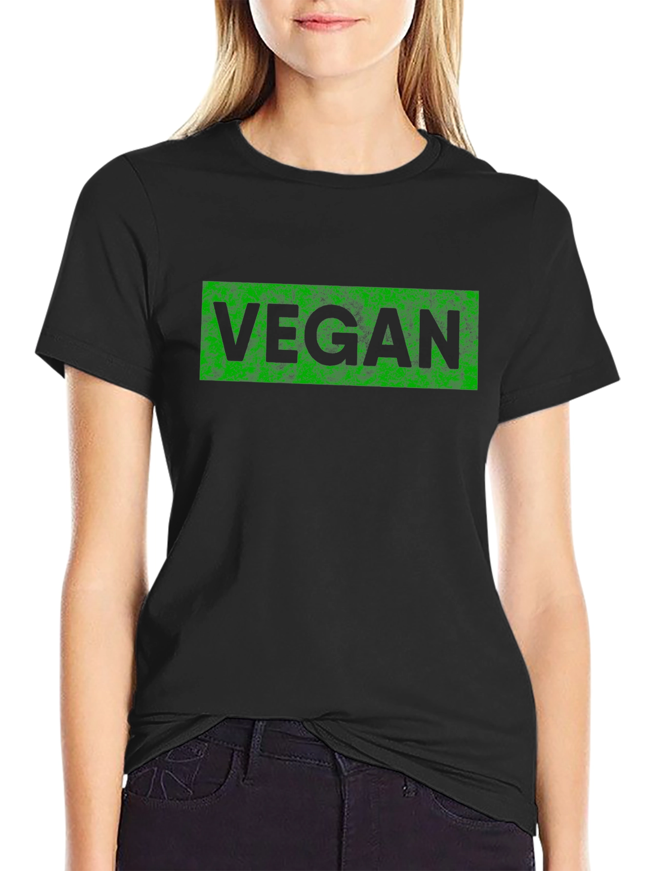 Vegan T-Shirt - Black with Green Lettering