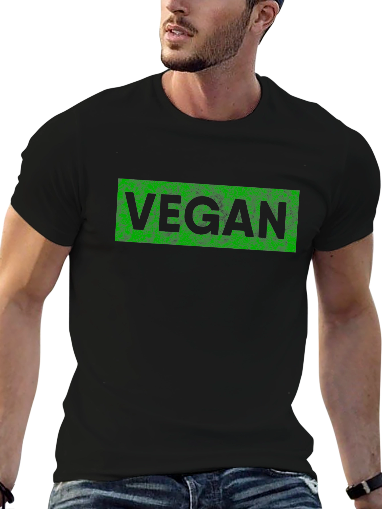 Vegan T-Shirt - Black with Green Lettering