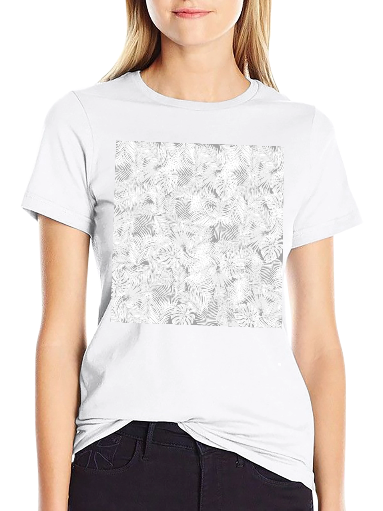 Tropical Leaf Print Tee - Black