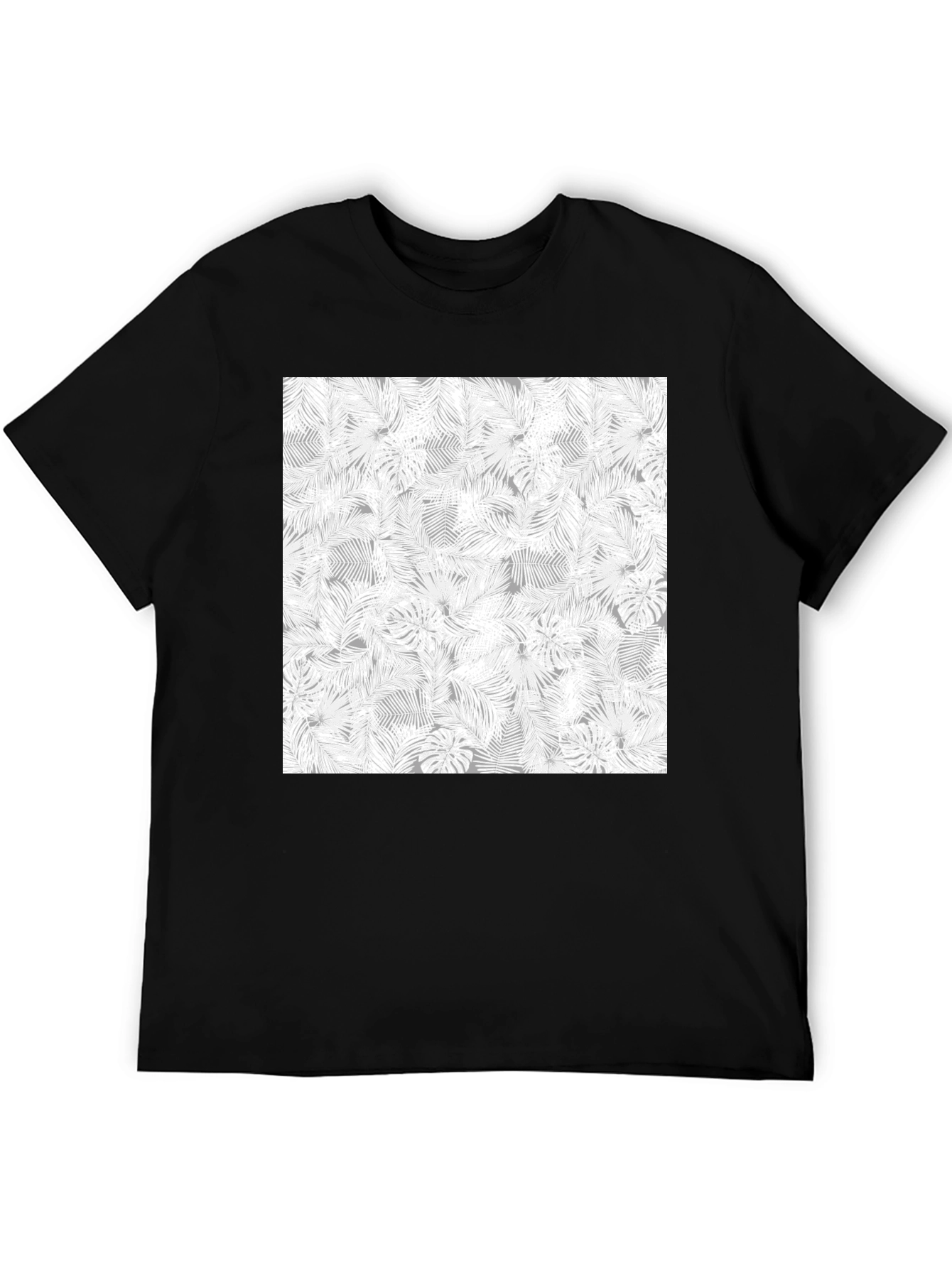 Tropical Leaf Print Tee - Black