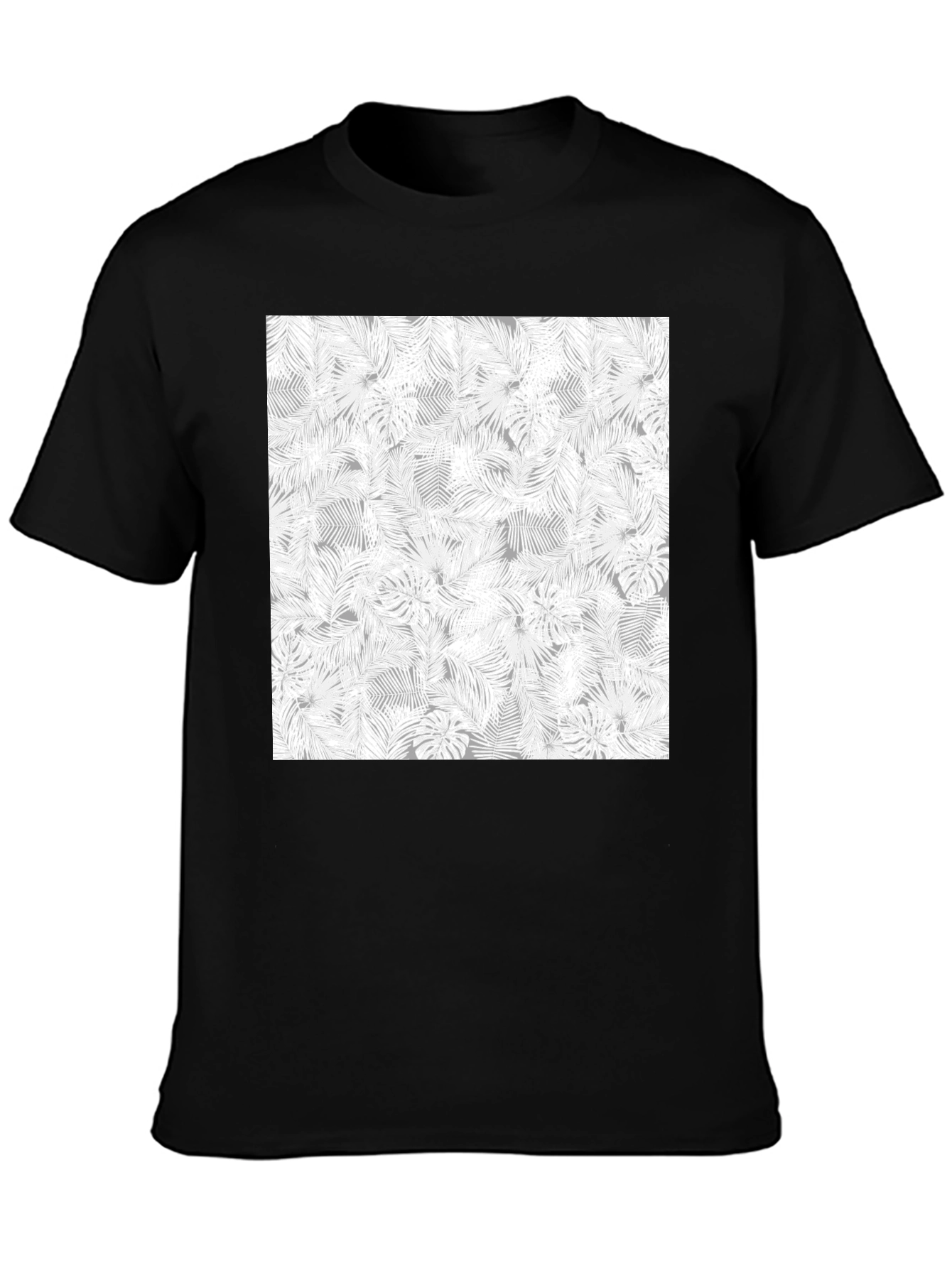 Tropical Leaf Print Tee - Black